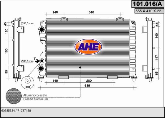 AHE Радиатор, охлаждение двигателя 101.016/A