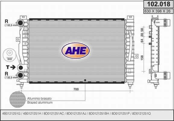 AHE Радиатор, охлаждение двигателя 102.018