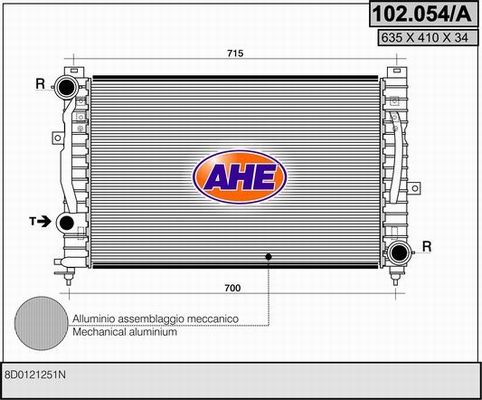 AHE Радиатор, охлаждение двигателя 102.054/A