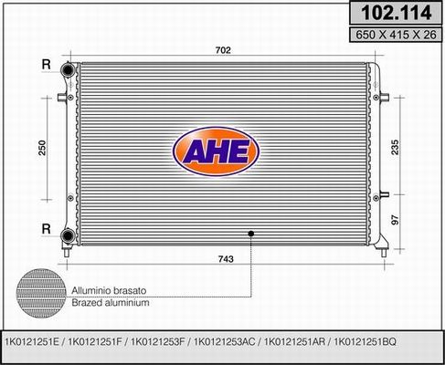 AHE Радиатор, охлаждение двигателя 102.114