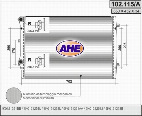 AHE Радиатор, охлаждение двигателя 102.115/A