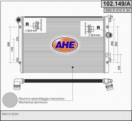 AHE Радиатор, охлаждение двигателя 102.149/A