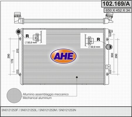 AHE Радиатор, охлаждение двигателя 102.169/A