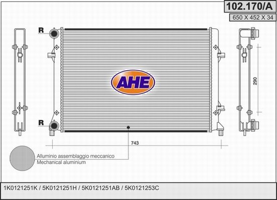 AHE Радиатор, охлаждение двигателя 102.170/A