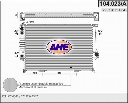 AHE Радиатор, охлаждение двигателя 104.023/A