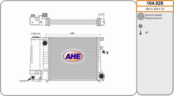 AHE Радиатор, охлаждение двигателя 104.026