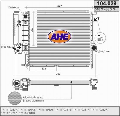 AHE Radiaator,mootorijahutus 104.029