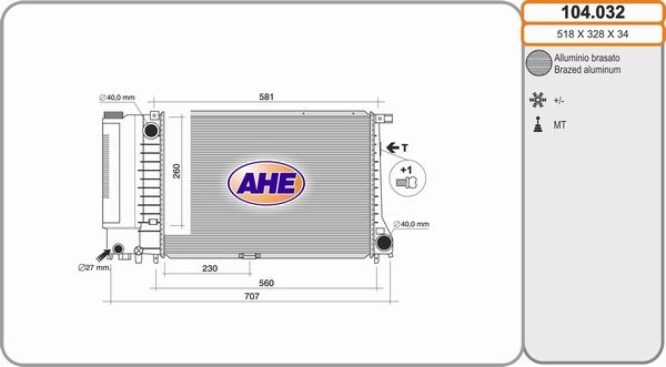 AHE Радиатор, охлаждение двигателя 104.032