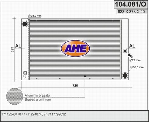 AHE Радиатор, охлаждение двигателя 104.081/O