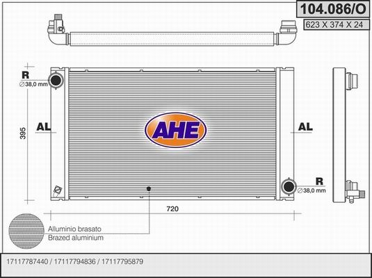 AHE Радиатор, охлаждение двигателя 104.086/O