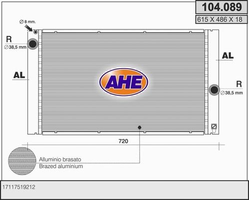 AHE Радиатор, охлаждение двигателя 104.089