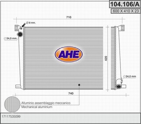 AHE Радиатор, охлаждение двигателя 104.106/A