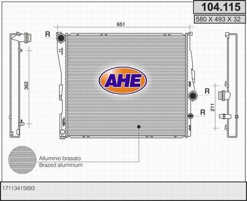 AHE Радиатор, охлаждение двигателя 104.115