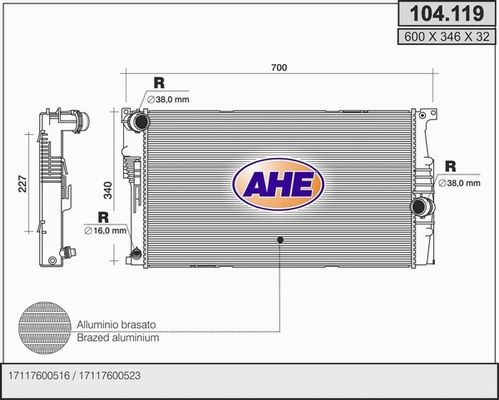 AHE Радиатор, охлаждение двигателя 104.119