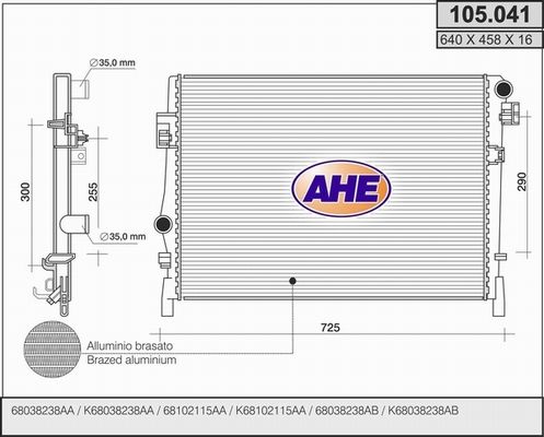 AHE Радиатор, охлаждение двигателя 105.041
