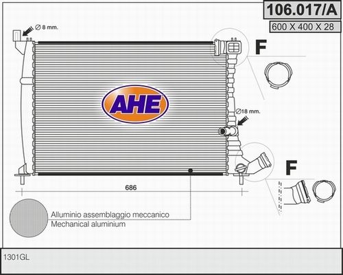 AHE Radiaator,mootorijahutus 106.017/A