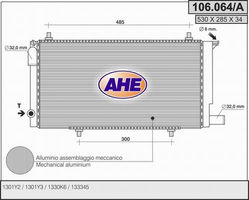 AHE Радиатор, охлаждение двигателя 106.064/A