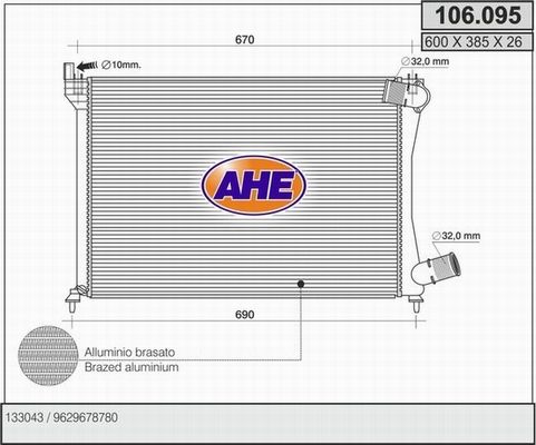 AHE Радиатор, охлаждение двигателя 106.095