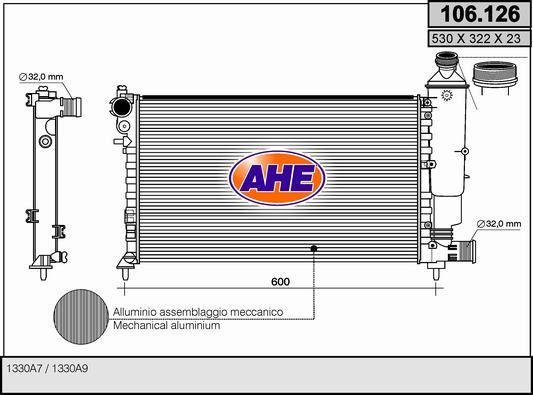 AHE Радиатор, охлаждение двигателя 106.126