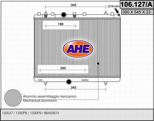 AHE Радиатор, охлаждение двигателя 106.127/A