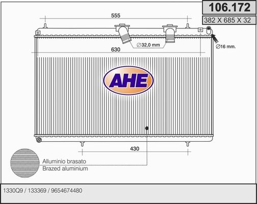 AHE Радиатор, охлаждение двигателя 106.172