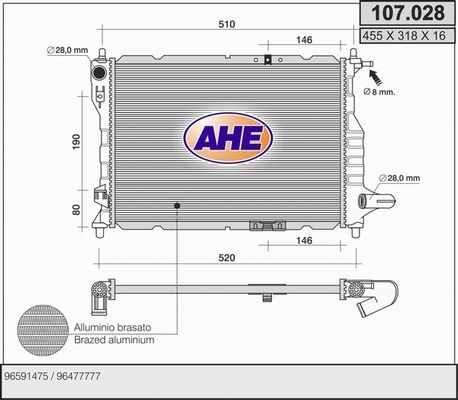 AHE Радиатор, охлаждение двигателя 107.028