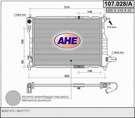 AHE Radiaator,mootorijahutus 107.028/A