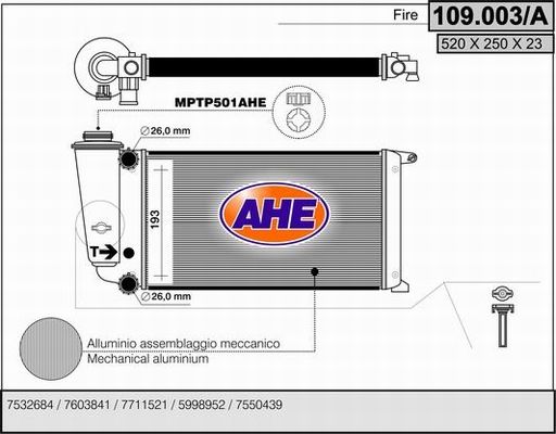 AHE Radiaator,mootorijahutus 109.003/A