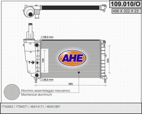 AHE Радиатор, охлаждение двигателя 109.010/O