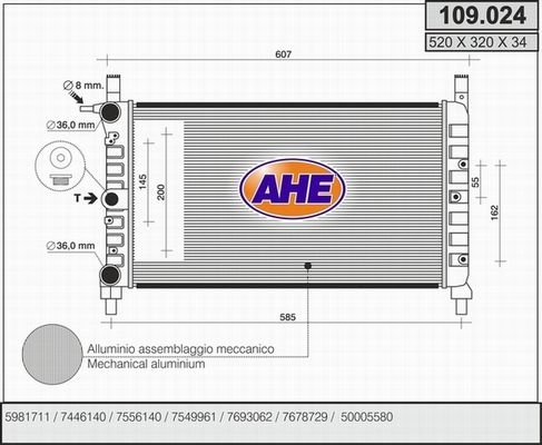 AHE Radiaator,mootorijahutus 109.024