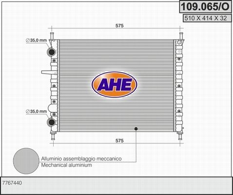 AHE Радиатор, охлаждение двигателя 109.065/O
