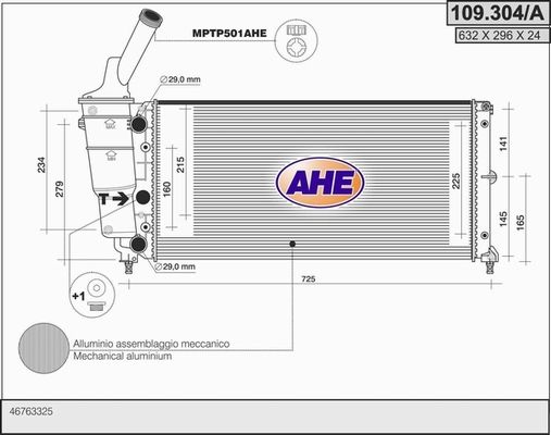 AHE Радиатор, охлаждение двигателя 109.304/A