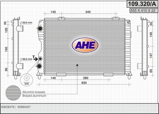 AHE Радиатор, охлаждение двигателя 109.320/A
