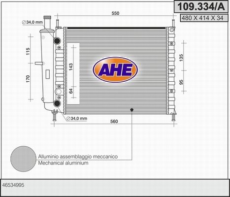 AHE Radiaator,mootorijahutus 109.334/A