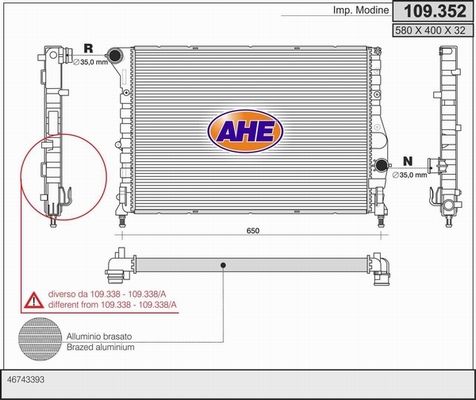 AHE Радиатор, охлаждение двигателя 109.352