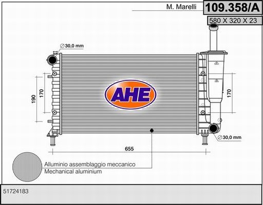 AHE Radiaator,mootorijahutus 109.358/A