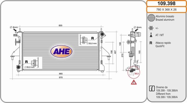 AHE Радиатор, охлаждение двигателя 109.398