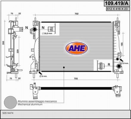 AHE Радиатор, охлаждение двигателя 109.419/A