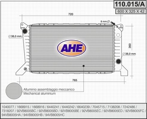 AHE Radiaator,mootorijahutus 110.015/A
