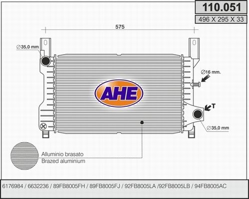 AHE Радиатор, охлаждение двигателя 110.051