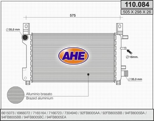 AHE Радиатор, охлаждение двигателя 110.084