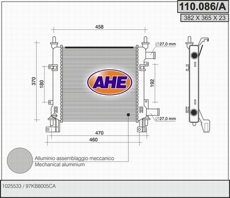 AHE Radiaator,mootorijahutus 110.086/A