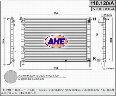 AHE Радиатор, охлаждение двигателя 110.120/A