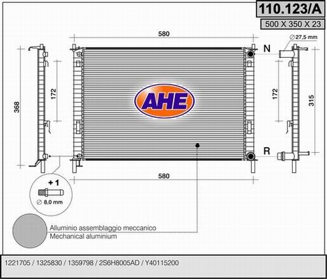 AHE Радиатор, охлаждение двигателя 110.123/A