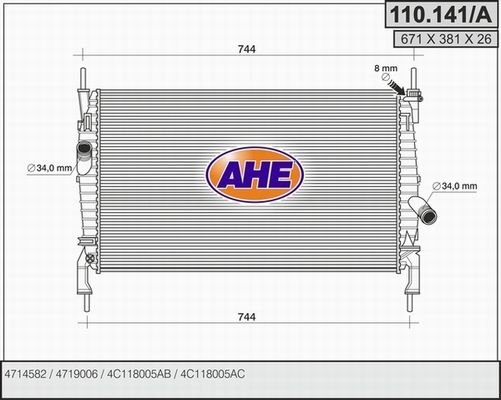 AHE Радиатор, охлаждение двигателя 110.141/A