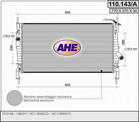 AHE Radiaator,mootorijahutus 110.143/A