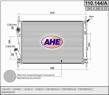 AHE Radiaator,mootorijahutus 110.144/A