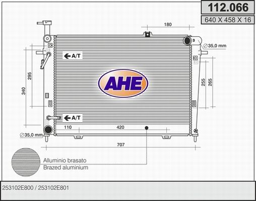 AHE Радиатор, охлаждение двигателя 112.066