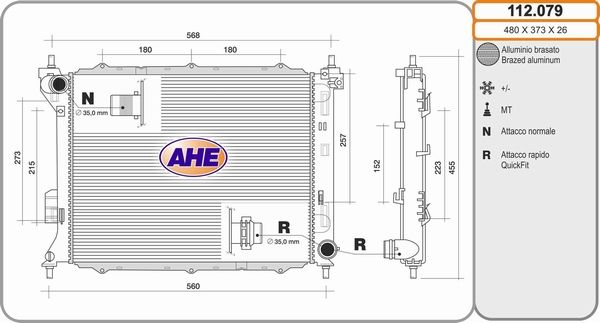 AHE Радиатор, охлаждение двигателя 112.079