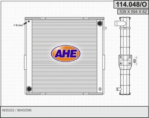 AHE Радиатор, охлаждение двигателя 114.048/O